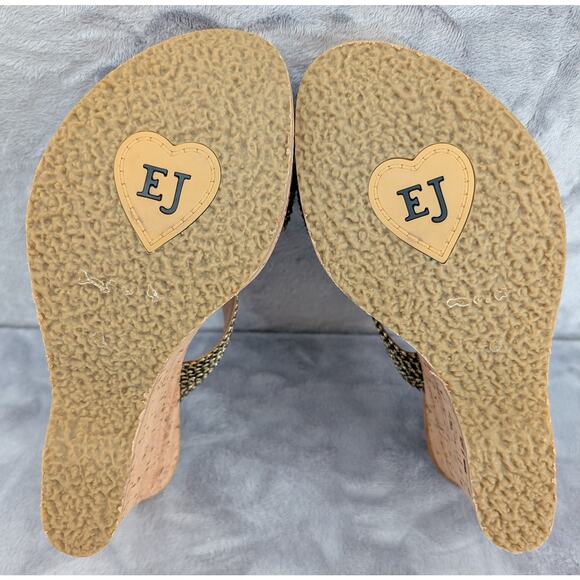 Eric Javits New York woven crisscross cork wedge 4" heels slip on made in Italy - Picture 6 of 8